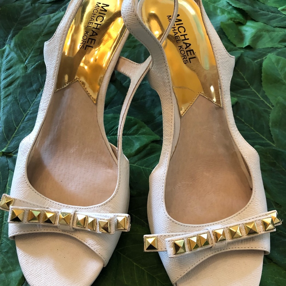Michael Kors white leather sling backs